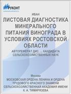 ЛИСТОВАЯ ДИАГНОСТИКА МИНЕРАЛЬНОГО ПИТАНИЯ ВИНОГРАДА В УСЛОВИЯХ РОСТОВСКОЙ ОБЛАСТИ