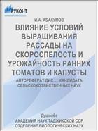 ВЛИЯНИЕ УСЛОВИЙ ВЫРАЩИВАНИЯ РАССАДЫ НА СКОРОСПЕЛОСТЬ И УРОЖАЙНОСТЬ РАННИХ ТОМАТОВ И КАПУСТЫ